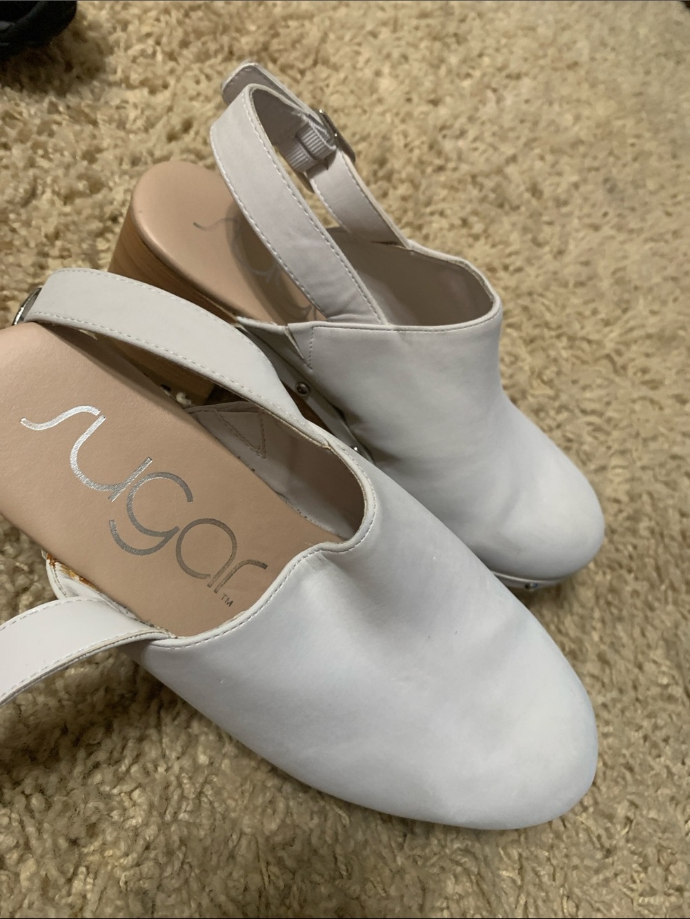SUGAR White Leather Slingback Mules